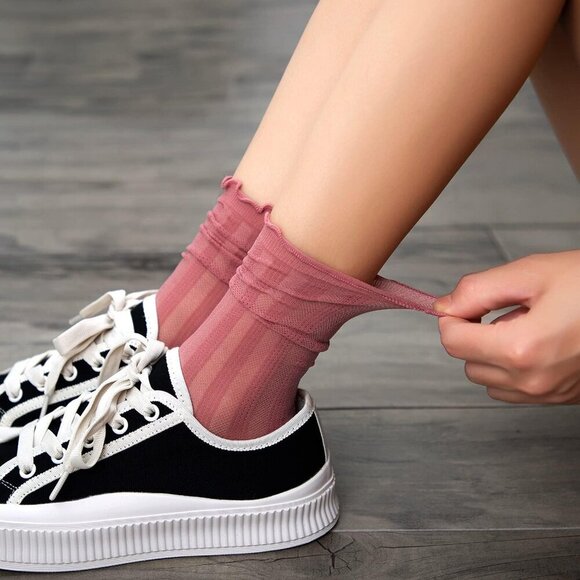 Womens Socks, Ruffle Turn-Cuff Casual Ankle Socks Breathable Cool Knit Cotton Le - Picture 6 of 7